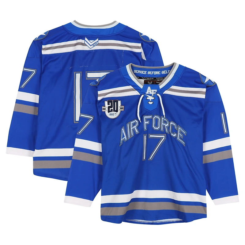 Air Force Falcons Team-Issued #17 Blue Jersey with 20th Anniversary Patch from the Hockey Program