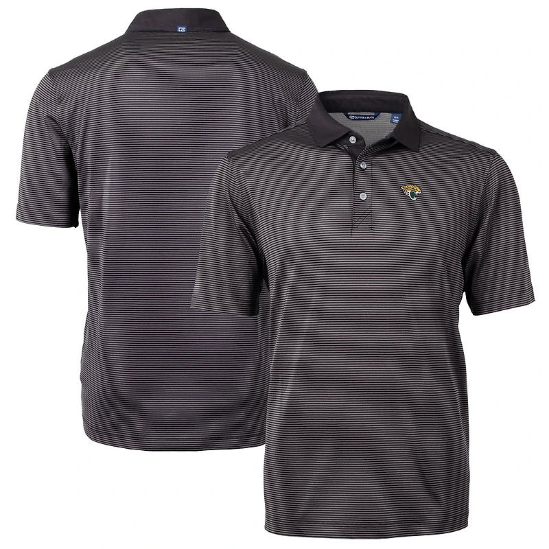 Men's Cutter & Buck Black/Gray Jacksonville Jaguars Virtue Eco Pique Micro Stripe Recycled Polo