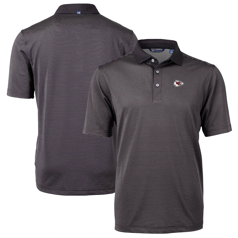 Men's Cutter & Buck Black/Gray Kansas City Chiefs Virtue Eco Pique Micro Stripe Recycled Polo