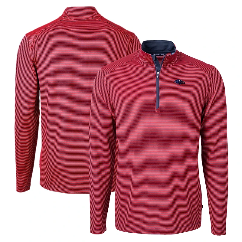 Men's Cutter & Buck Red/Navy Baltimore Ravens Virtue Eco Pique Micro Stripe Recycled Quarter-Zip Pullover Top
