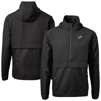 Men's Cutter & Buck Black Detroit Lions Charter Eco Recycled Anorak Half-Zip Jacket