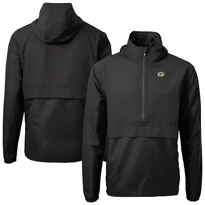 Men's Cutter & Buck Black Green Bay Packers Charter Eco Recycled Anorak Half-Zip Jacket