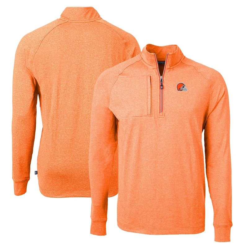 Men's Cutter & Buck  Heather Orange Cleveland Browns  Adapt Eco Knit Quarter-Zip Pullover Top