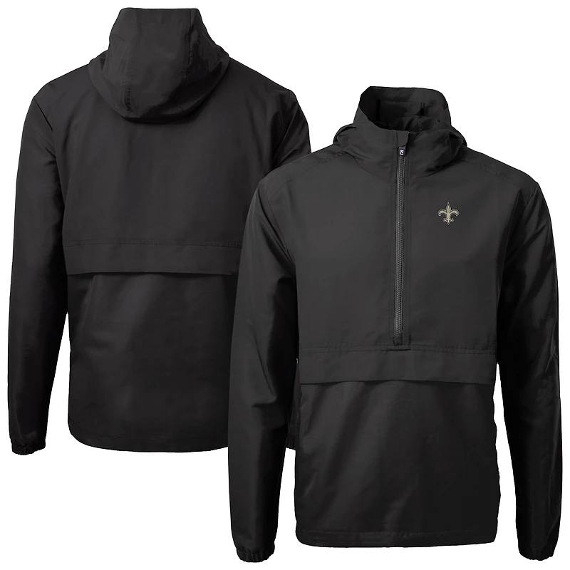 Men's Cutter & Buck Black New Orleans Saints Charter Eco Recycled Anorak Half-Zip Jacket