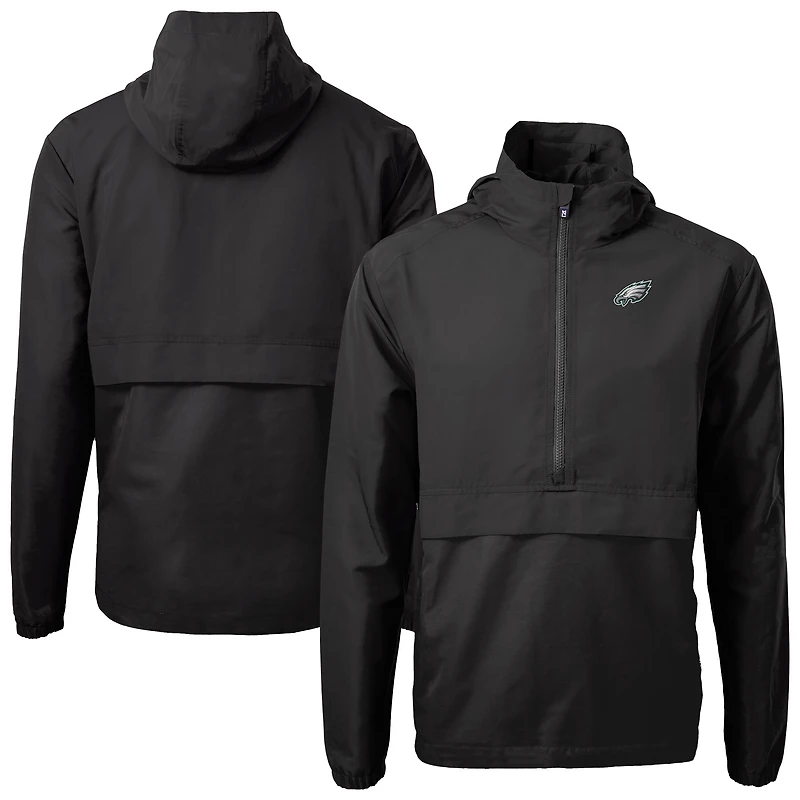 Men's Cutter & Buck Black Philadelphia Eagles Charter Eco Recycled Anorak Half-Zip Jacket