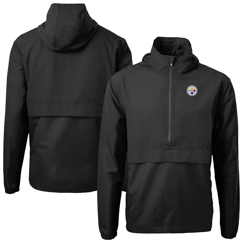 Men's Cutter & Buck Black Pittsburgh Steelers Charter Eco Recycled Anorak Half-Zip Jacket