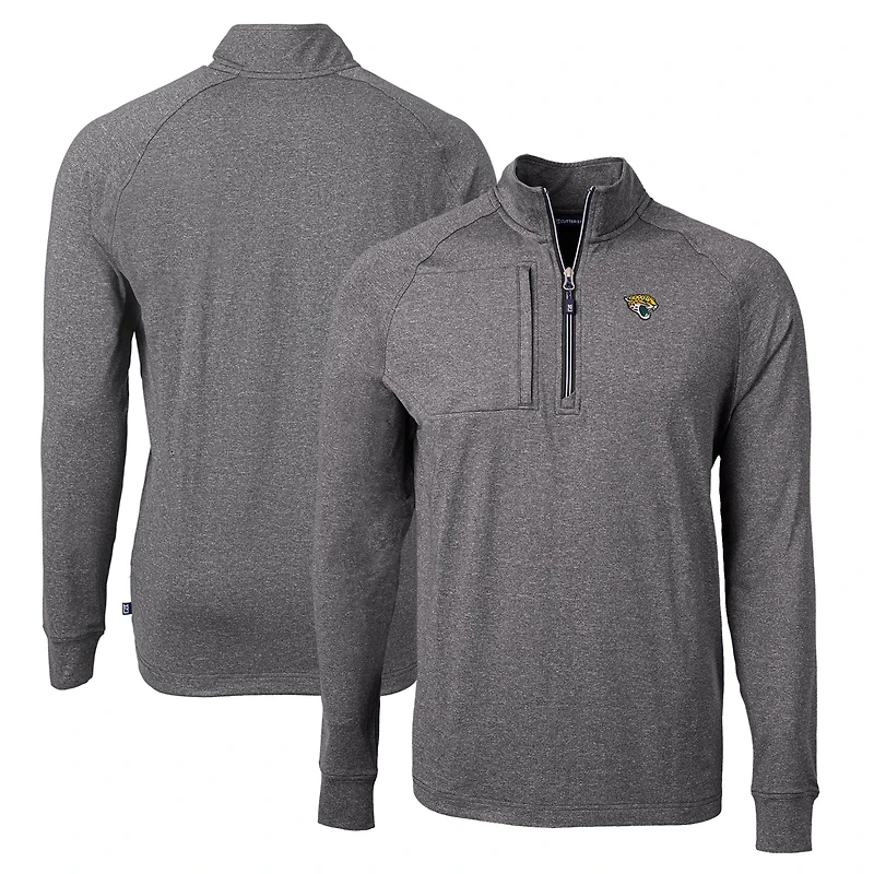 Men's Cutter & Buck  Heather Black Jacksonville Jaguars  Adapt Eco Knit Quarter-Zip Pullover Top