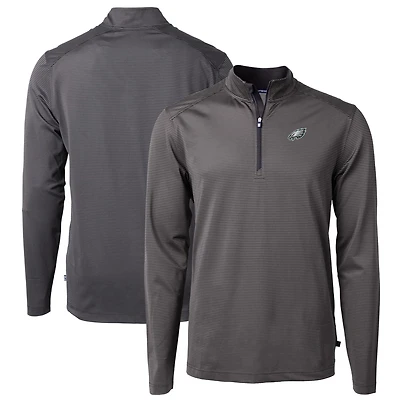 Men's Cutter & Buck Gray Philadelphia Eagles Virtue Eco Pique Micro Stripe Recycled Quarter-Zip Pullover Top
