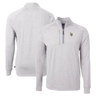 Men's Cutter & Buck Heather Minnesota Vikings Adapt Eco Knit Quarter-Zip Pullover Top