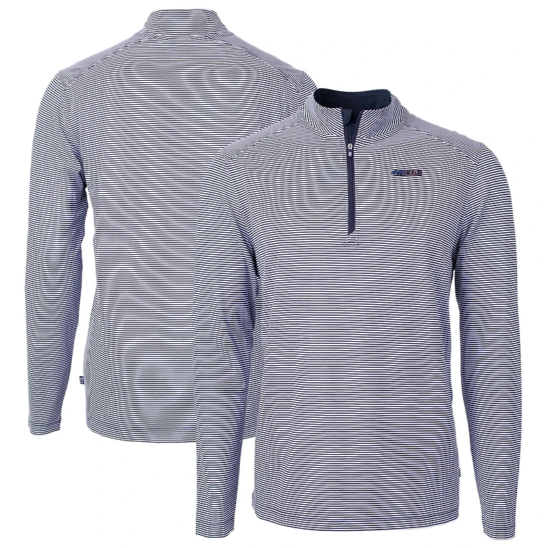 Men's Cutter & Buck Navy/White San Francisco 49ers Virtue Eco Pique Micro Stripe Recycled Quarter-Zip Pullover Top