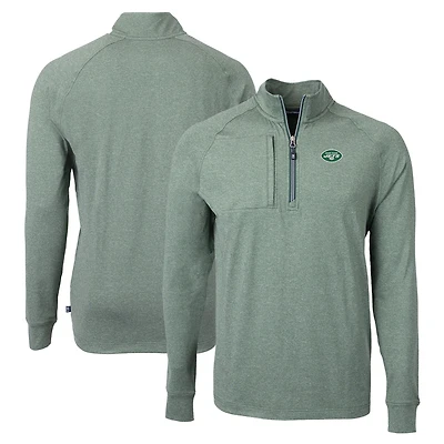 Men's Cutter & Buck  Heather Green New York Jets  Adapt Eco Knit Quarter-Zip Pullover Top