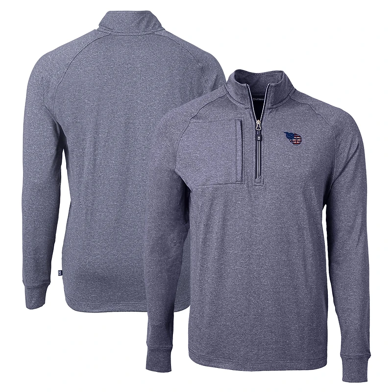 Men's Cutter & Buck  Heather Navy Tennessee Titans  Adapt Eco Knit Quarter-Zip Pullover Top