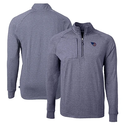 Men's Cutter & Buck  Heather Navy Tennessee Titans  Adapt Eco Knit Quarter-Zip Pullover Top