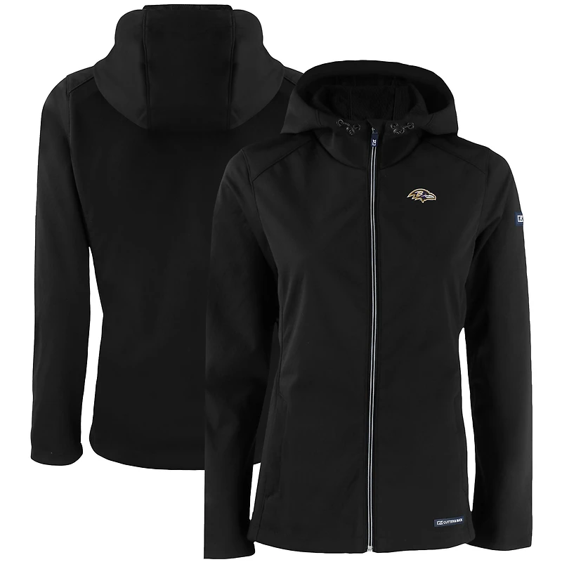 Women's Cutter & Buck Black Baltimore Ravens Evoke Eco Softshell Recycled Full-Zip Hooded Jacket