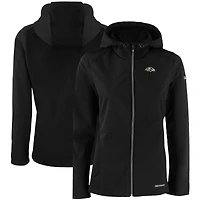 Women's Cutter & Buck Black Baltimore Ravens Evoke Eco Softshell Recycled Full-Zip Hooded Jacket