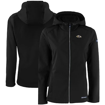Women's Cutter & Buck Black Baltimore Ravens Evoke Eco Softshell Recycled Full-Zip Hooded Jacket