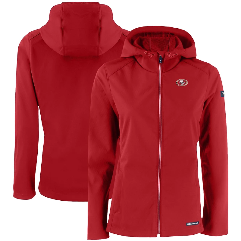 Women's Cutter & Buck Scarlet San Francisco 49ers Evoke Eco Softshell Recycled Full-Zip Hooded Jacket