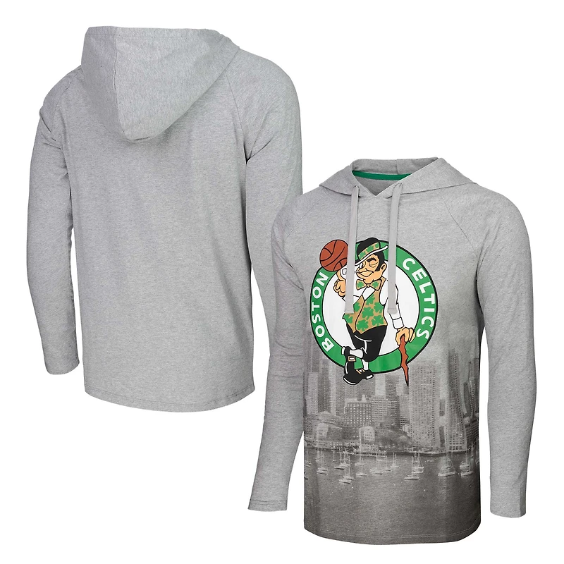 Men's Stadium Essentials Heather Gray Boston Celtics Atrium Raglan Long Sleeve Hoodie T-Shirt
