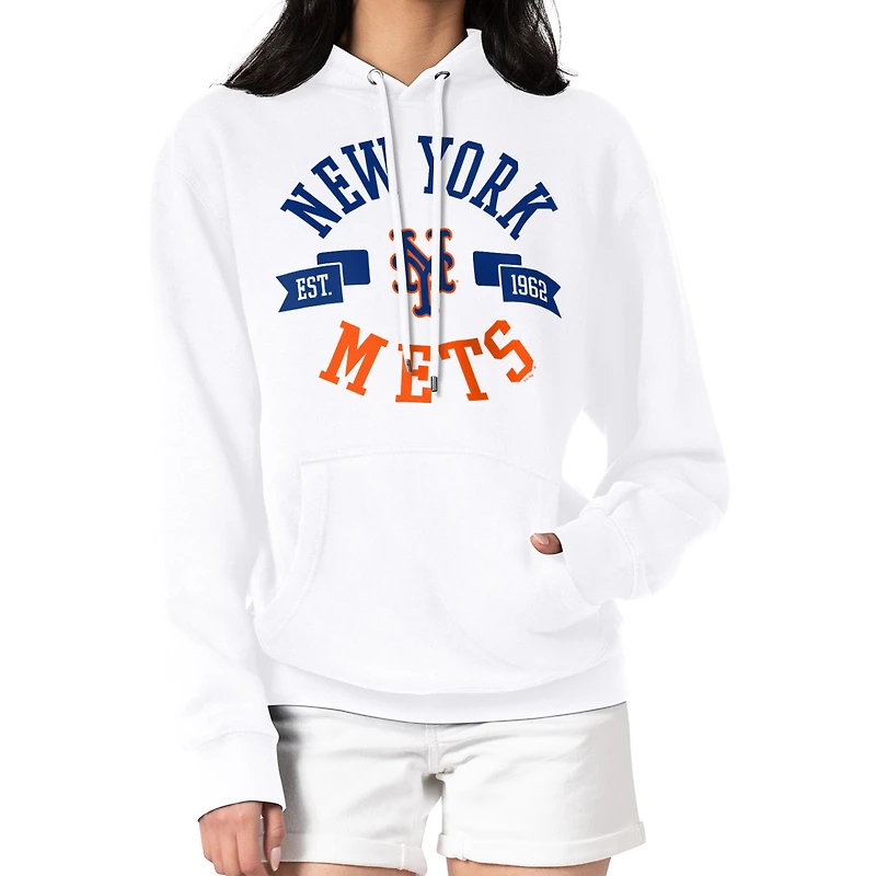 Women's G-III 4Her by Carl Banks White New York Mets City Graphic Pullover Hoodie