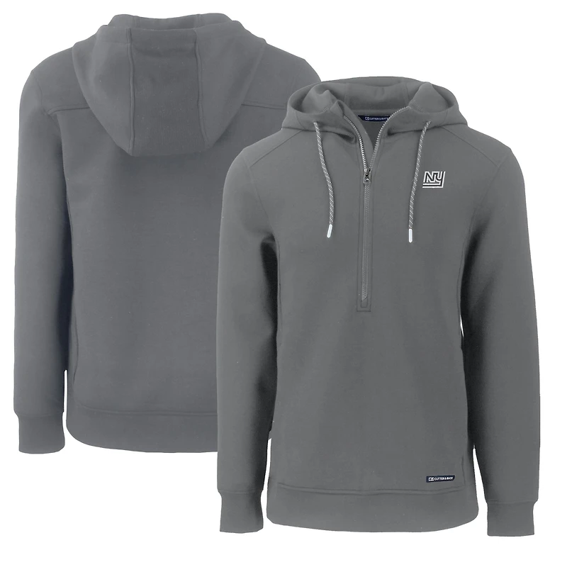 Men's Cutter & Buck Gray New York Giants Throwback Roam Eco Half-Zip Recycled Pullover Hoodie