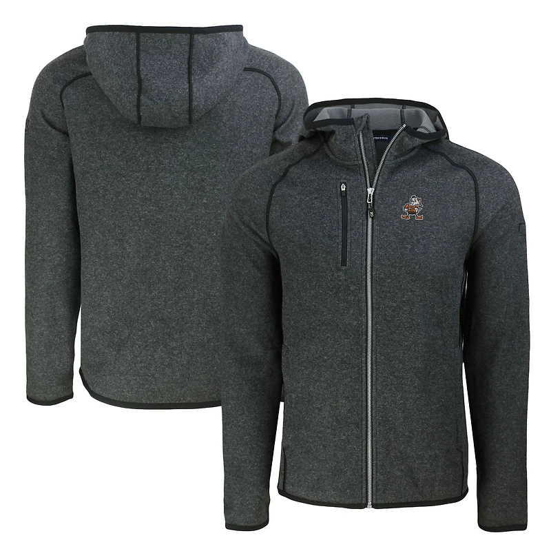 Men's Cutter & Buck  Heather Charcoal Cleveland Browns Throwback Mainsail Sweater-Knit Full-Zip Hoodie