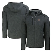 Men's Cutter & Buck  Heather Charcoal Cleveland Browns Throwback Mainsail Sweater-Knit Full-Zip Hoodie
