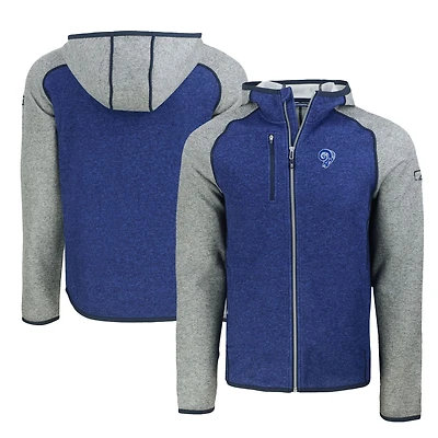 Men's Cutter & Buck  Royal/Heather Gray Los Angeles Rams Throwback Mainsail Sweater-Knit Full-Zip Hoodie
