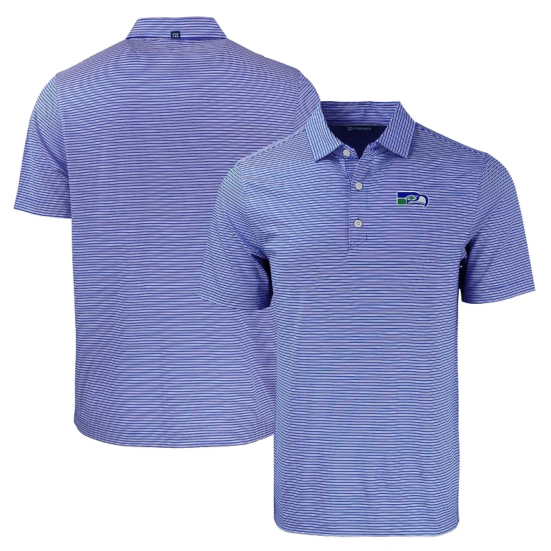 Men's Cutter & Buck  Royal/White Seattle Seahawks Throwback Forge Eco Double Stripe Stretch Recycled Polo