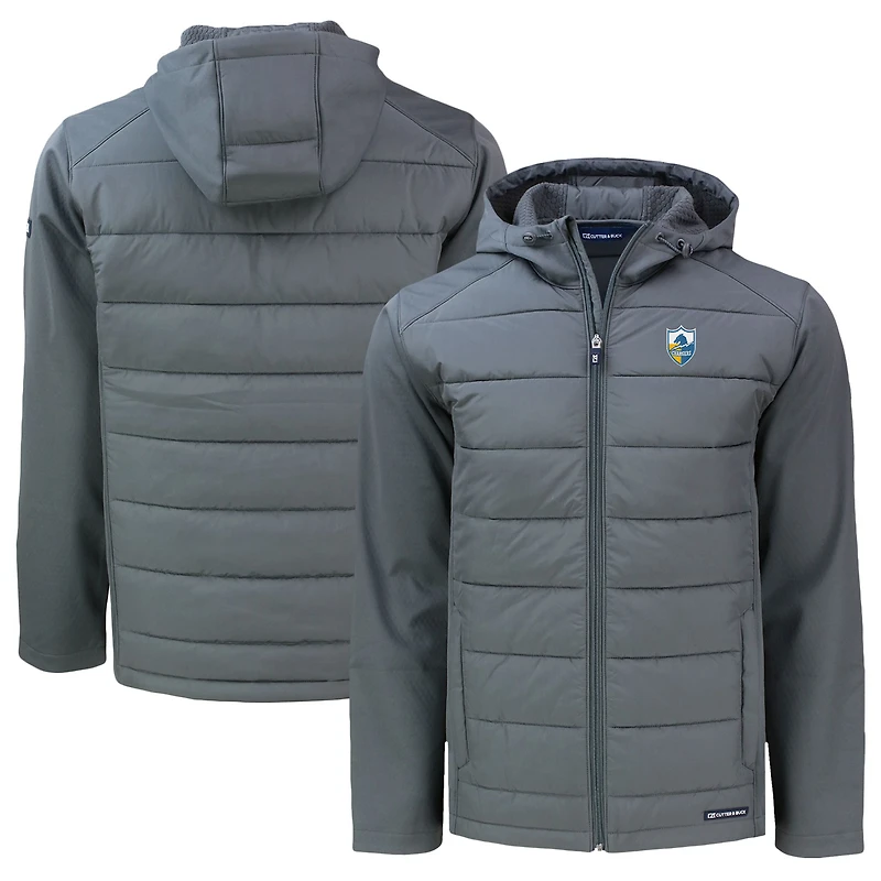 Men's Cutter & Buck  Gray Los Angeles Chargers Throwback Big & Tall Evoke Hybrid Eco Softshell Recycled Full-Zip Hoodie