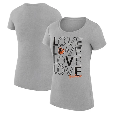 Women's G-III 4Her by Carl Banks Heather Gray Baltimore Orioles Super-Slim Fit Lightweight Love Graphic Team T-Shirt