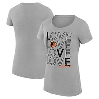 Women's G-III 4Her by Carl Banks Heather Gray Baltimore Orioles Super-Slim Fit Lightweight Love Graphic Team T-Shirt