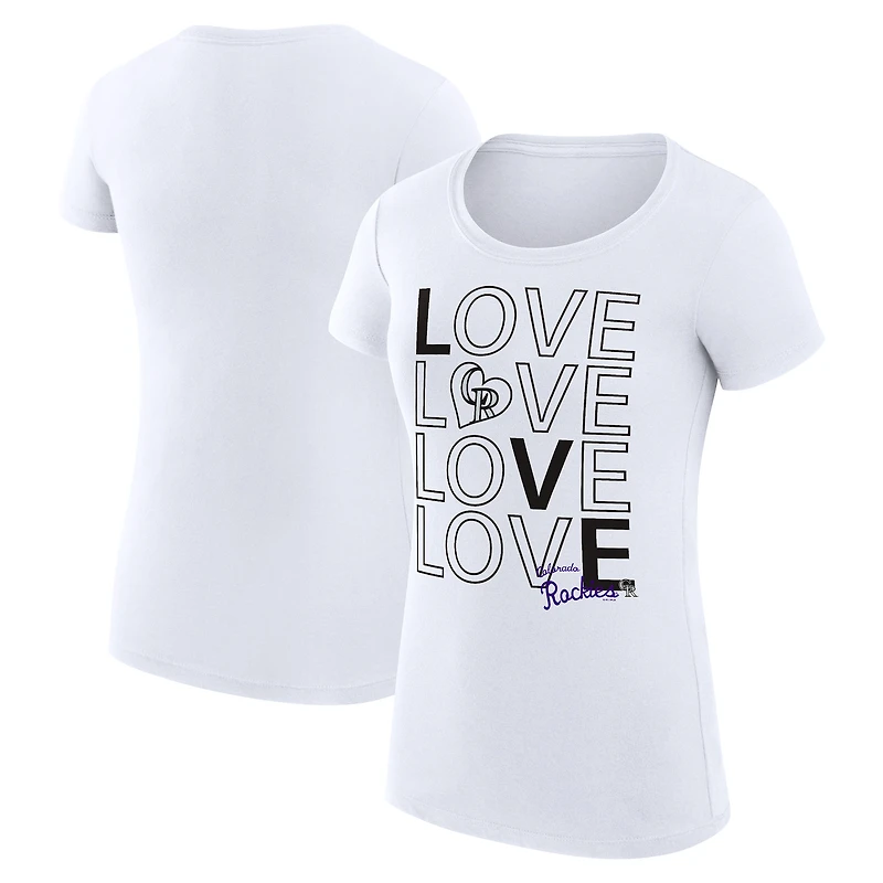 Women's G-III 4Her by Carl Banks White Colorado Rockies Super-Slim Fit Lightweight Love Graphic Team T-Shirt