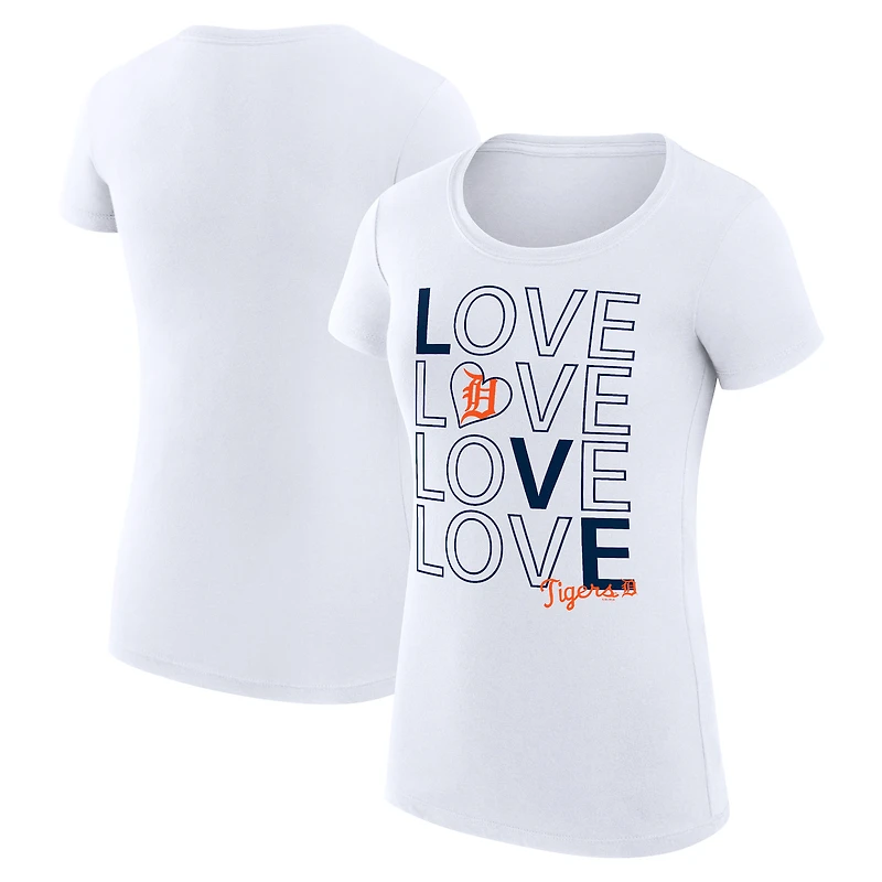 Women's G-III 4Her by Carl Banks White Detroit Tigers Super-Slim Fit Lightweight Love Graphic Team T-Shirt