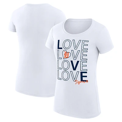 Women's G-III 4Her by Carl Banks White Detroit Tigers Super-Slim Fit Lightweight Love Graphic Team T-Shirt