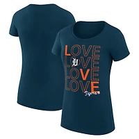 Women's G-III 4Her by Carl Banks Navy Detroit Tigers Super-Slim Fit Lightweight Love Graphic Team T-Shirt
