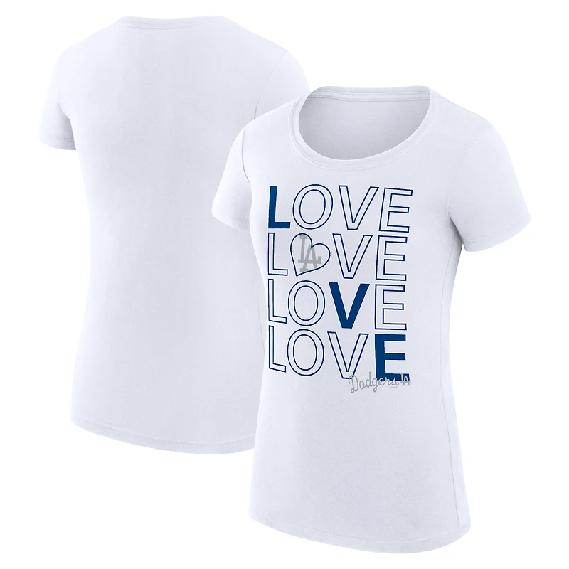 Women's G-III 4Her by Carl Banks White Los Angeles Dodgers Super-Slim Fit Lightweight Love Graphic Team T-Shirt