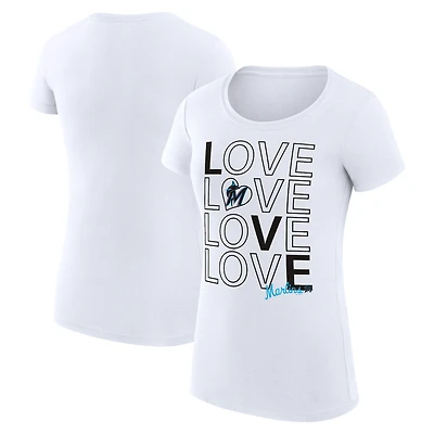 Women's G-III 4Her by Carl Banks White Miami Marlins Super-Slim Fit Lightweight Love Graphic Team T-Shirt