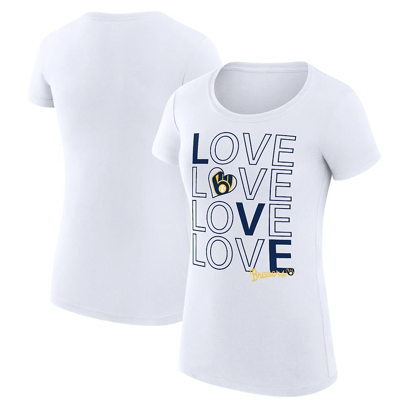 Women's G-III 4Her by Carl Banks White Milwaukee Brewers Super-Slim Fit Lightweight Love Graphic Team T-Shirt