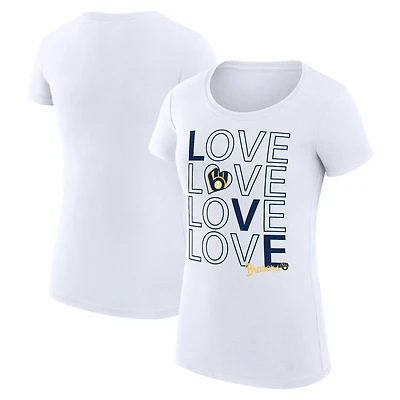 Women's G-III 4Her by Carl Banks White Milwaukee Brewers Super-Slim Fit Lightweight Love Graphic Team T-Shirt