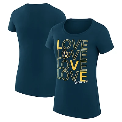 Women's G-III 4Her by Carl Banks Navy Milwaukee Brewers Super-Slim Fit Lightweight Love Graphic Team T-Shirt