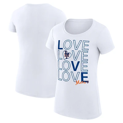Women's G-III 4Her by Carl Banks White New York Mets Super-Slim Fit Lightweight Love Graphic Team T-Shirt