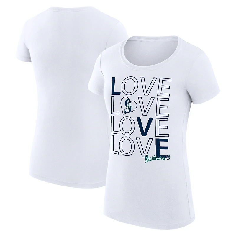 Women's G-III 4Her by Carl Banks White Seattle Mariners Super-Slim Fit Lightweight Love Graphic Team T-Shirt