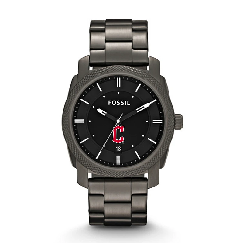 Men's Fossil Gray Cleveland Guardians Machine Smoke Stainless Steel Watch