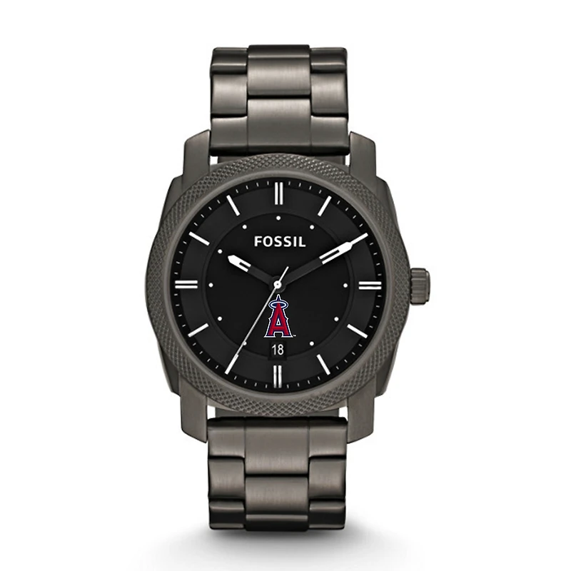 Men's Fossil Gray Los Angeles Angels Machine Smoke Stainless Steel Watch