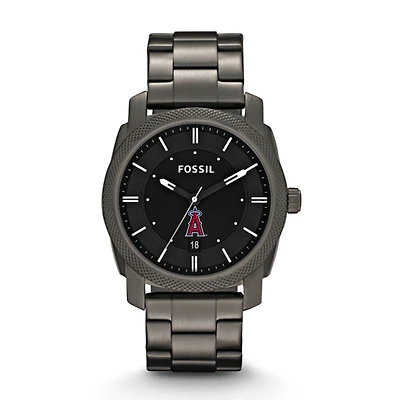 Men's Fossil Gray Los Angeles Angels Machine Smoke Stainless Steel Watch