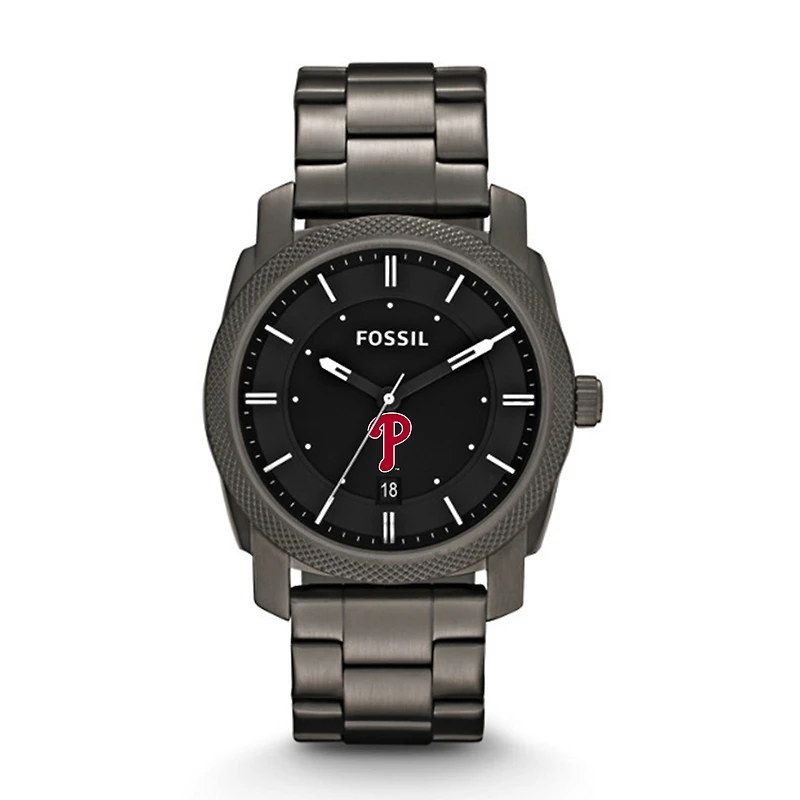 Men's Fossil Gray Philadelphia Phillies Machine Smoke Stainless Steel Watch
