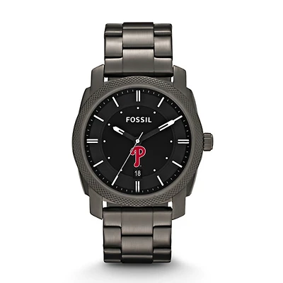 Men's Fossil Gray Philadelphia Phillies Machine Smoke Stainless Steel Watch