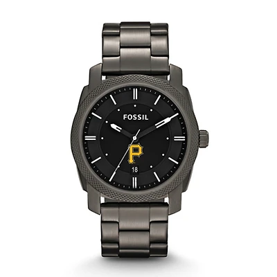 Men's Fossil Gray Pittsburgh Pirates Machine Smoke Stainless Steel Watch