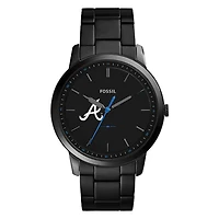 Men's Fossil Black Atlanta Braves Minimalist Stainless Steel Watch