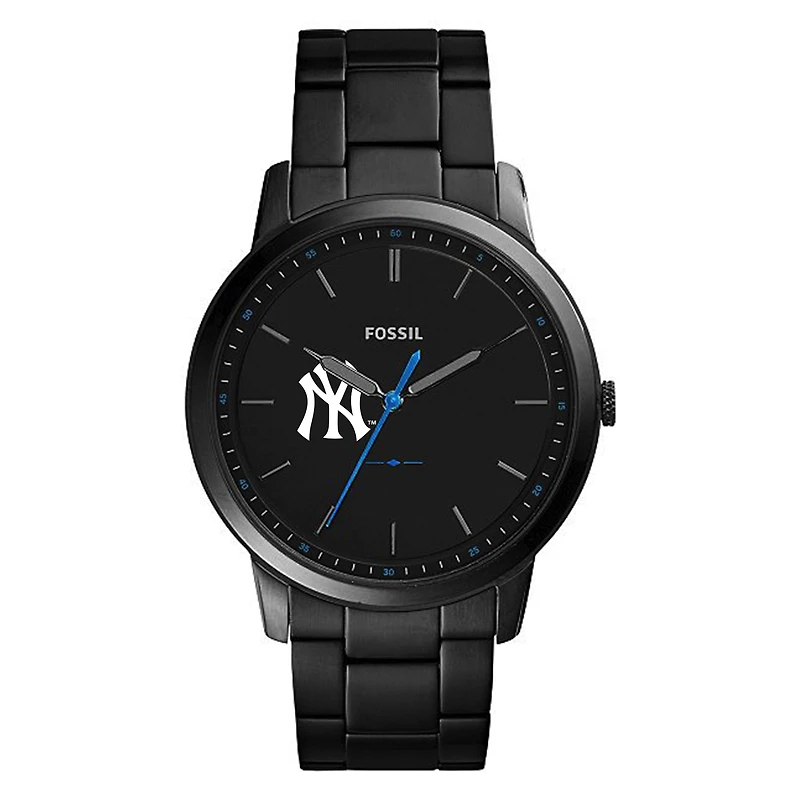Men's Fossil Black New York Yankees Minimalist Stainless Steel Watch